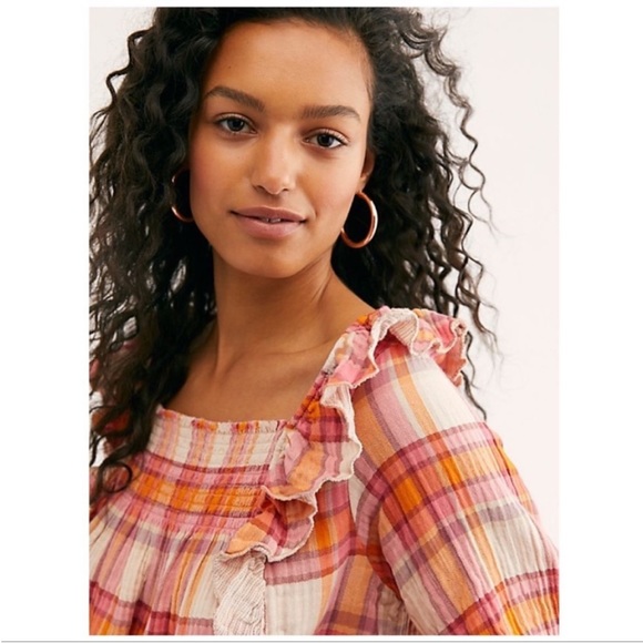 FREE PEOPLE | COTTAGECORE PLAID OPEN BACK BLOUSE - Picture 4 of 4
